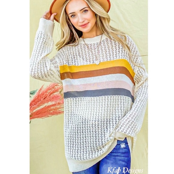 KFab Designs Sweaters - New! Clearance Colorblock Eyelet Hole Striped Lightweight Long Sleeve Sweater